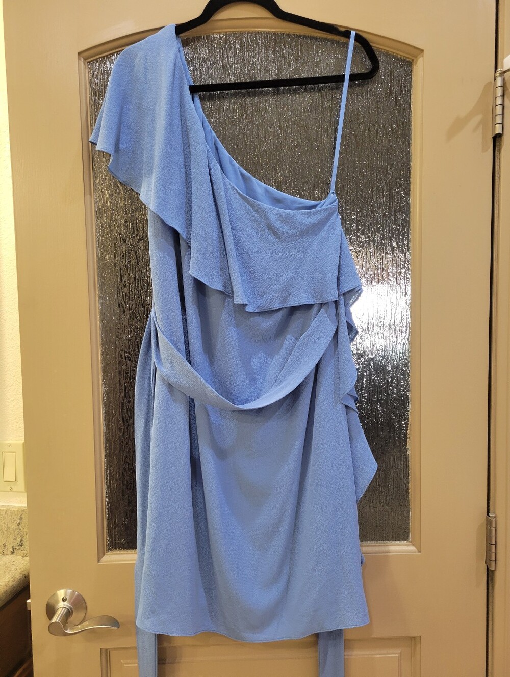 Michael Kors Sky Blue One-Shoulder Ruffle Dress